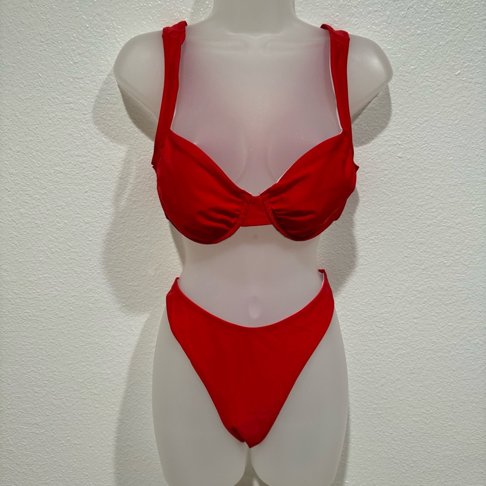 NEW shein red underwire padded bra bikini top bottom swimsuit set